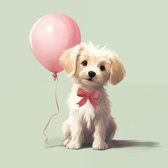 puppy with bow and balloon illustration