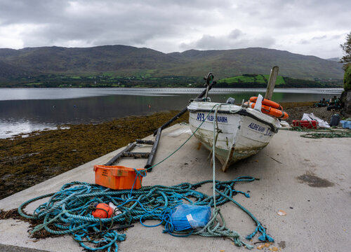  A small boat on the pier at Ardgroom Harbour on the Beara Peninsula in County Cork.