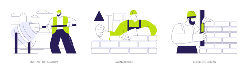 Masonry in private house building abstract concept vector illustrations. - obrazy, fototapety, plakaty