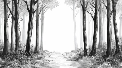 Forest, imitation of a pencil drawing