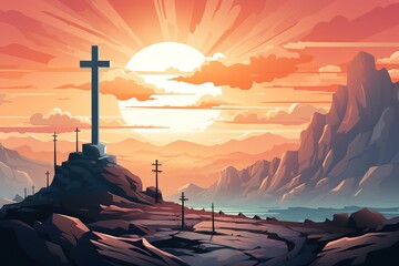 isolated christian cross flat illustration style , good friday - obrazy, fototapety, plakaty