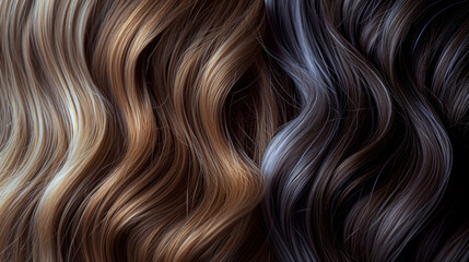 close-up of a flow of brunette to blonde ombre hair with a smooth and silky texture - obrazy, fototapety, plakaty