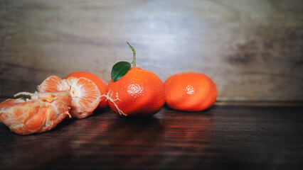 Tangerine on Wooden Background - Fruit - Healthy - Fresh - Orange - Vitamins - Eat - Food - Bio -...