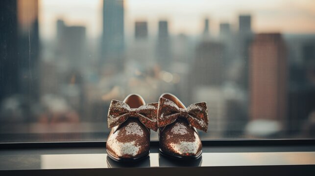 Silver, gold, metallic, glitter boots with bows. The trend for bows in 2024. Shoes with bows