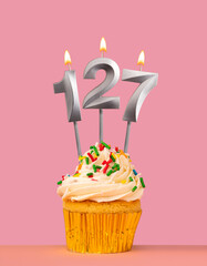 Number 127 candle with cupcake - Birthday card