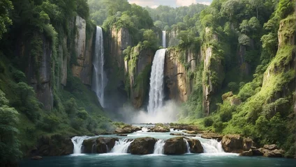 Foto op Aluminium waterfall in the mountains waterfall in kanchanaburi country waterfall in the forest waterfall in Plitvice national park waterfall in Yosemite © Awais