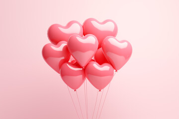 Heart shaped balloons on a pastel background, Valentine's day decor concept. Happy Valentine's day decoration. Pink balloons in heart shape.