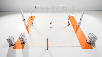 Aerial view of an empty volleyball cone drill set