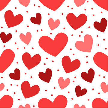 Vector seamless pattern with cute red hearts on white background. Simple Valentines day wrapping paper design