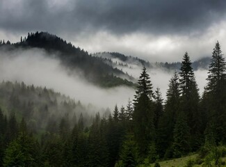 Fototapeta premium Dark foggy mountains wallpaper