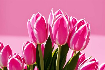 Naklejka premium Pink tulips in the garden. Spring flowers. Tulips background.