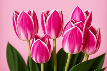 Pink tulips in the garden. Spring flowers. Tulips background.