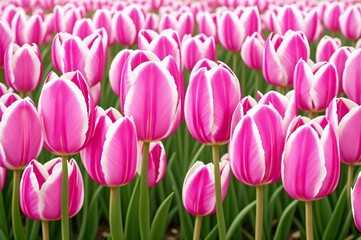 Obraz premium Pink tulips in the garden. Spring flowers. Tulips background.