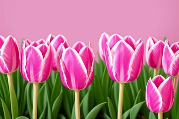 Fototapeta premium Pink tulips in the garden. Spring flowers. Tulips background.