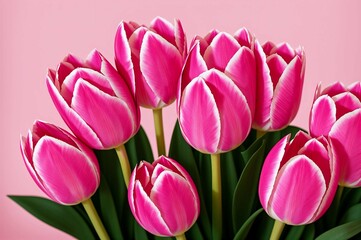 Obraz premium Pink tulips in the garden. Spring flowers. Tulips background.