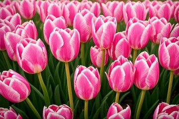Obraz premium Pink tulips in the garden. Spring flowers. Tulips background.