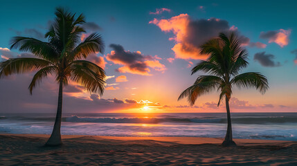 cinematic paysage photography of palms on the beach during sunset