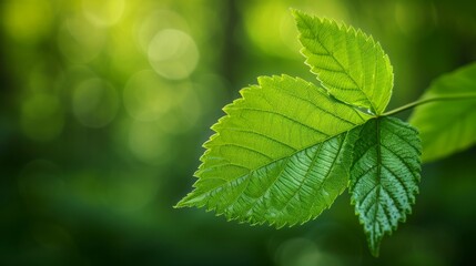 Fototapeta na wymiar Close-up of a single leaf with ample blurred green background