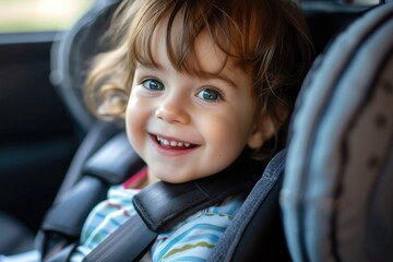Cheerful child in a car seat