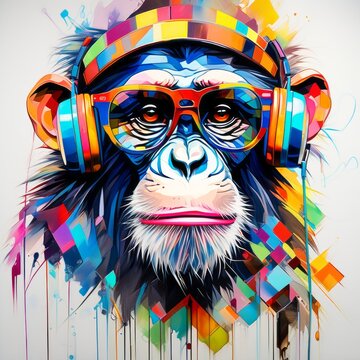 portrait of a monkey with headphones ontent created with generative AI software