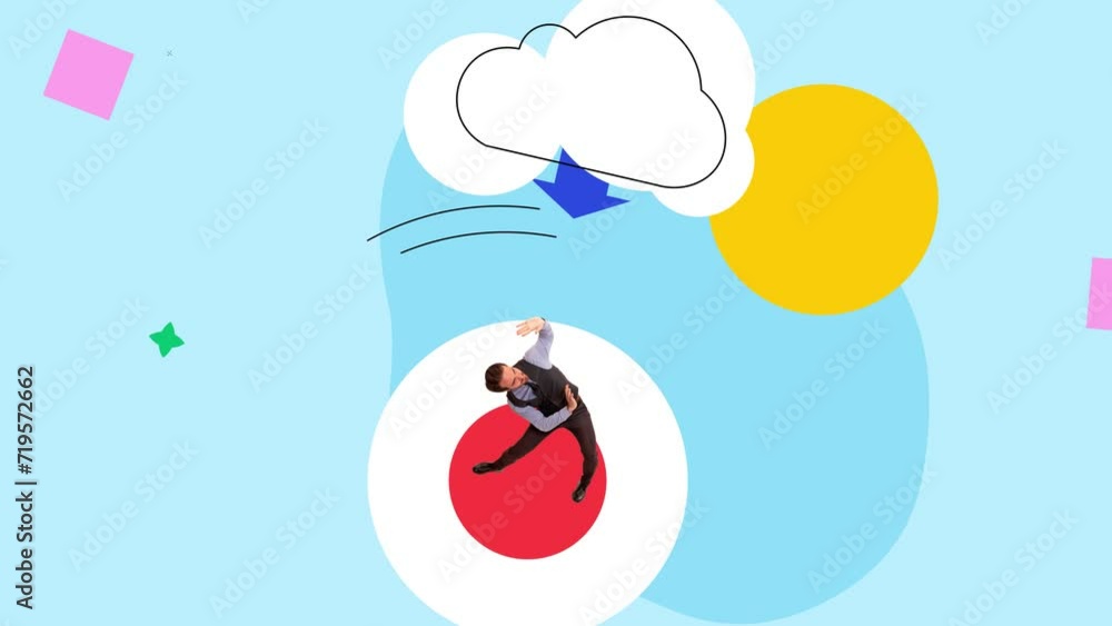 Wall mural cloud storage. businessman, programmer working with access to folder in web storage. upload and down
