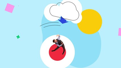 Cloud storage. Businessman, programmer working with access to folder in web storage. Upload and download of information. Stop motion, animation. Business, modern technologies, IT, innovations concept - Powered by Adobe