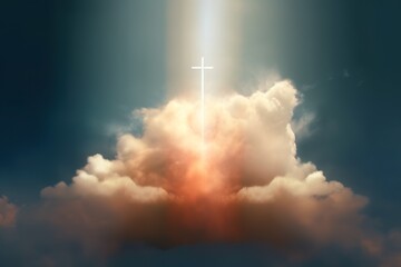 minimalistic design Resurrection - Light Cross Shape In Clouds - Risen - Jesus Ascends to Heaven...