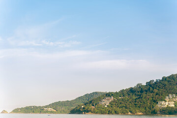 blue sky with white cloud, easy on the eyes, relaxed at Patong Beach, Phuket, Thailand background.