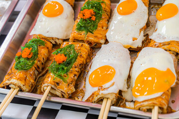 Street food in Japan: Omelette rice - obrazy, fototapety, plakaty