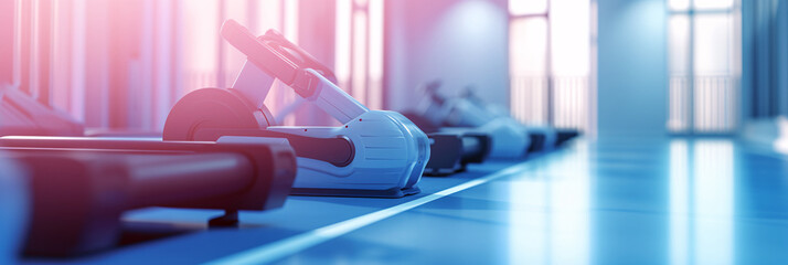 Row of Modern Treadmills in Serene Fitness Center Advertisement