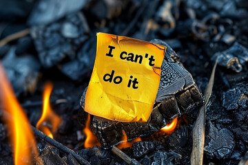 Concept of self belief, motivation an positive attitude. You can do it , on a burning sticky note. 