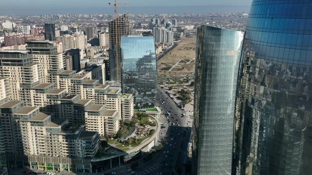 Aerial view of Baku, the capital of Azerbaijan, captured by a drone
