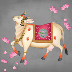 Pichwai cow illustration painting 