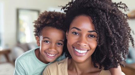 Fototapeta premium smiling woman and a young girl with curly hair