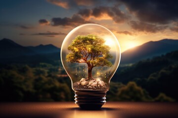 a light bulb with a tree inside