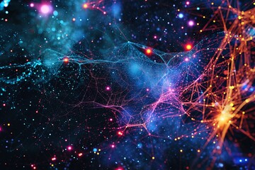 An intricate neon web connecting celestial phenomena