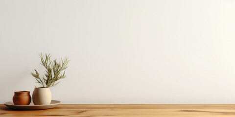Empty wooden olive table over white wall background - obrazy, fototapety, plakaty