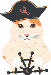 Cartoon Scorpio cat in flat style holds the helm - Vector zodiac illustration