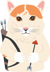 Vector illustration of a Cartoon Sagittarius cat in flat style, gripping an arrow with its paws