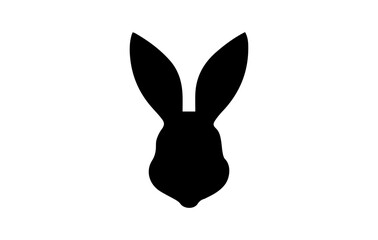 Silhouette of rabbit head. Easter Bunny. Isolated on white background. A simple black icon of hare. Cute animal. Ideal for logo, emblem, pictogram, print, design element for greeting card, invitation