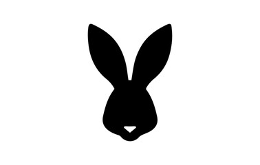 Silhouette of rabbit head. Easter Bunny. Isolated on white background. Simple black icon of hare. Cute animal. Ideal for logo, emblem, pictogram, print, design element for greeting card, invitation