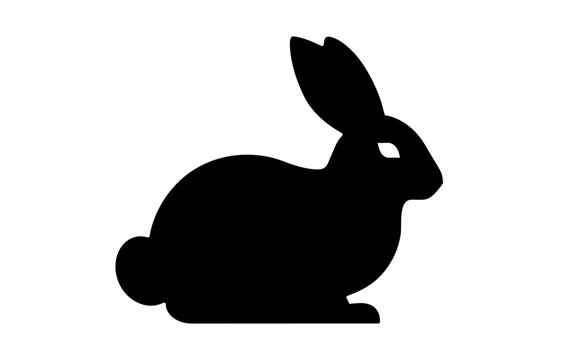 Rabbit silhouette. Easter Bunny. Isolated on white background. A simple black icon of hare. Cute animal. Ideal for logo, emblem, pictogram, print, design element for greeting card, invitation