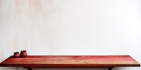 Empty wooden ruby table over white wall background