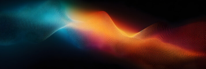 Vibrant rainbow, orange blue teal white psychedelic grainy gradient color flow wave on black background, music cover dance party poster design. Retro Colors from the 1970s 1980s, 70s, 80s, 90s style