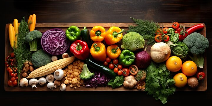 Vegetables wooden board, ingredients of food