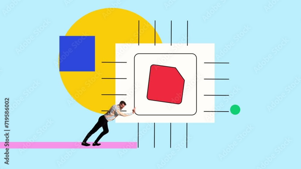 Wall mural man, programmer pushing frames forward, launching of new startup, web development. accessibility. st