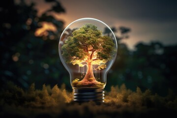 a light bulb with a tree inside