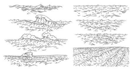 Sea waves. Vintage vector engraving black illustration. Isolated on white