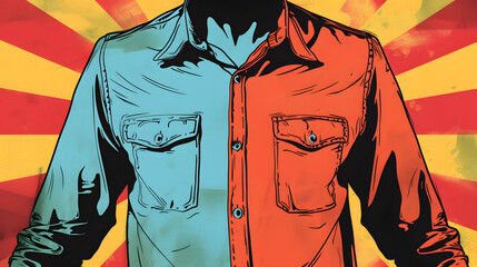 Stylized Pop Art Illustration of a Colorful Two-Tone Shirt