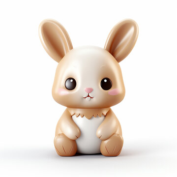 Cute plastic bunny toy stylized 3d render icon in pastel colors illustration isolated on white background